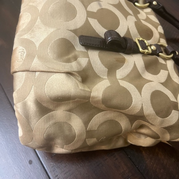 COACH Madison Audry  Signature C Logo Khaki Sateen & Leather Shoulder Bag#21124 - Picture 9 of 13